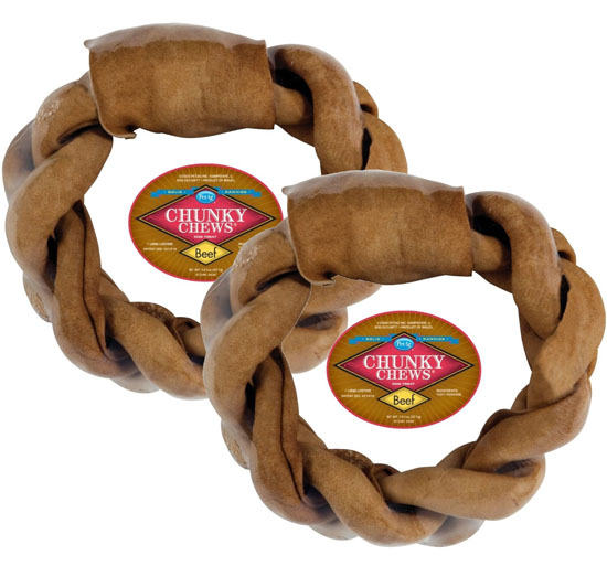 Chunky Chews 8-inch Beef Braided Rawhide Ring for Dogs