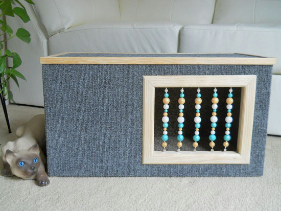 Modern Beaded Wooden Cat House by Kittenique