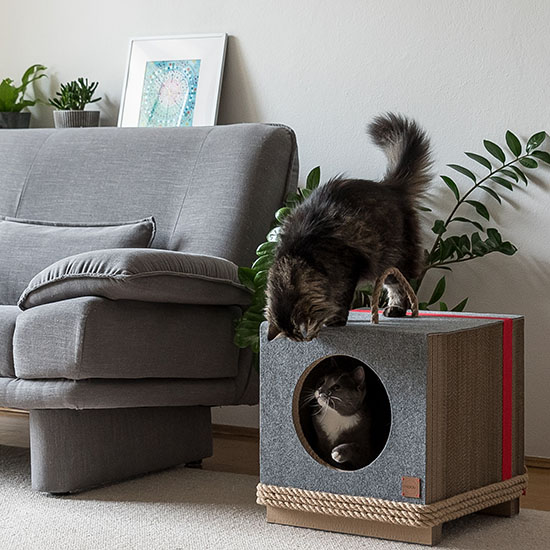 Tula Round and Rope Grey - Modern Cat House from Natural Materials