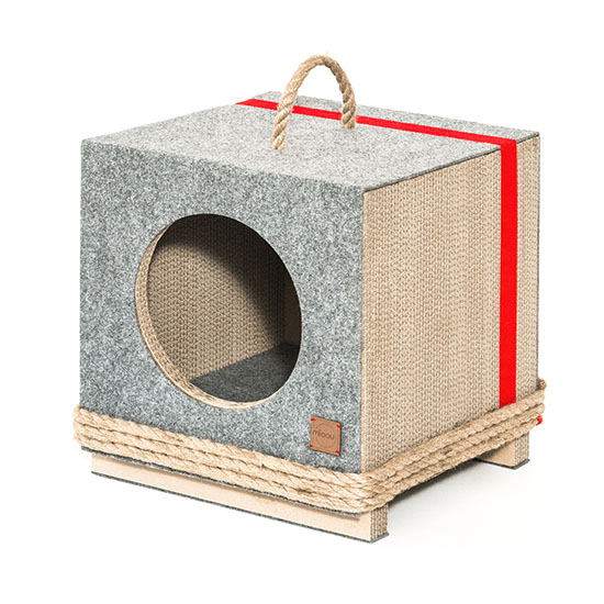 Tula Round and Rope Grey - Modern Cat House from Natural Materials