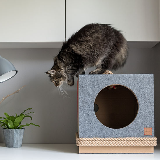 Tula Round and Rope Grey - Modern Cat House from Natural Materials