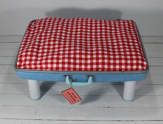 Upcycled Vintage Blue Suitcase Pet Bed